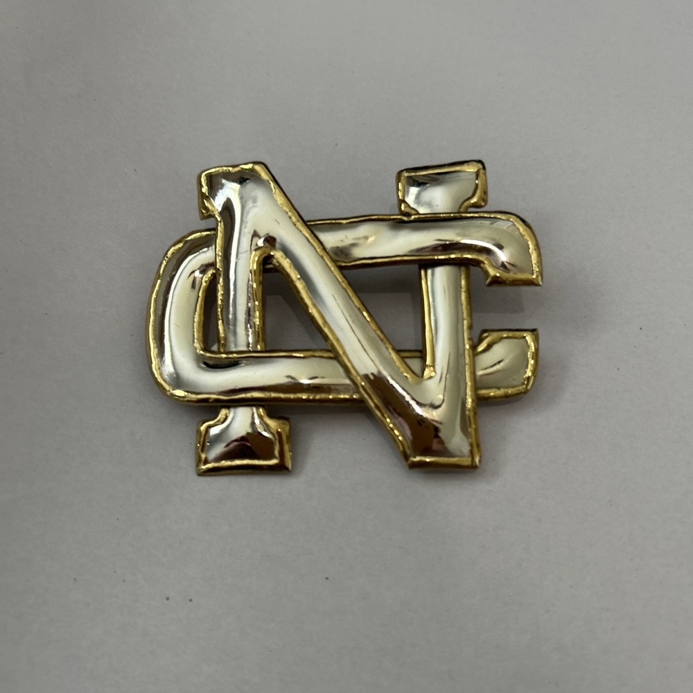 Interlocking NC Logo Brooch Pin/ Pendant Two Tone Gold Silver Vintage NCAA UNC